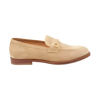Brunello Cucinelli Mens Suede Sand Beige Horsebit Loafers with Buckle