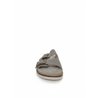 Brunello Cucinelli Double-Buckle Slide Sandals in Grey