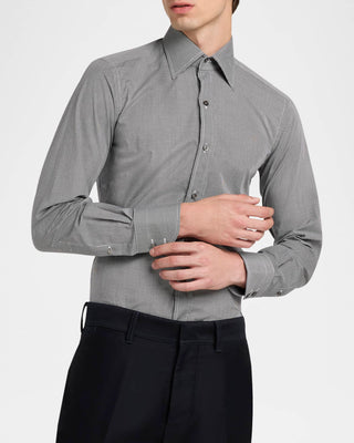 Tom Ford Cotton Micro-Pattern Point-Collar Dress Shirt