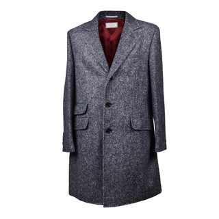 Brunello Cucinelli Herringbone Wool Blend Single-Breasted Navy Overcoat