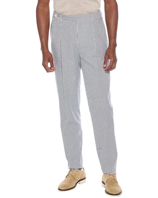 Brunello Cucinelli Seersucker Striped Pleated Trousers