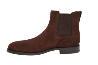 Tods Brown Suede Chelsea Boots with Perforated Toe