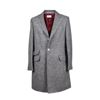 Brunello Cucinelli Herringbone Wool Single-Breasted Overcoat Grey