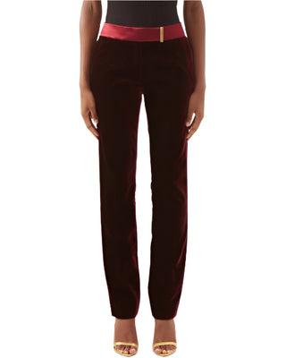 Tom Ford Velvet Straight-Leg Trousers with Contrast Satin Waistband
