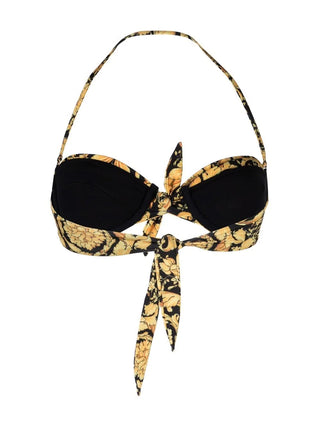 Versace Baroque Print Halter Tie-Front Bandeau Bikini Top