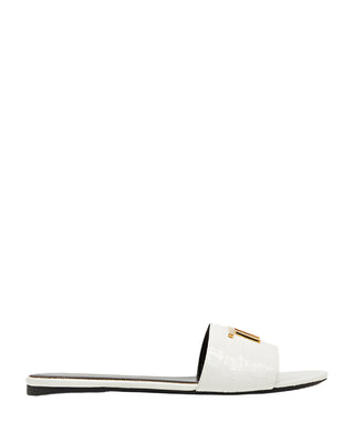 Tom Ford Croc-Embossed Leather T-Logo Slide Sandals