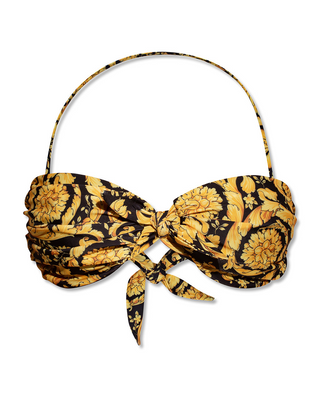 Versace Baroque Print Halter Tie-Front Bandeau Bikini Top