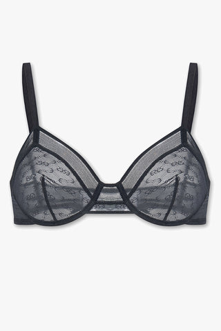 Eres Patterned Sheer Mesh Underwire Bra Black