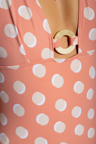 Eres Polka-Dot Halterneck One-Piece Swimsuit with Ring Detail Peach