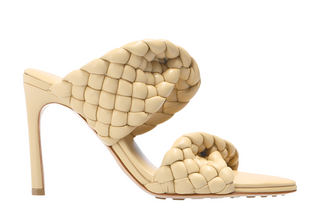 Bottega Veneta Padded Woven Leather High-Heel Mules Beige