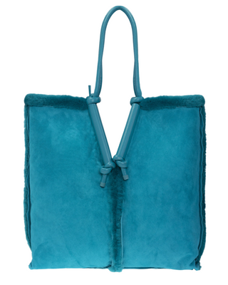 Bottega Veneta Suede Shearling-Effect Knotted Handle Tote Bag Blue