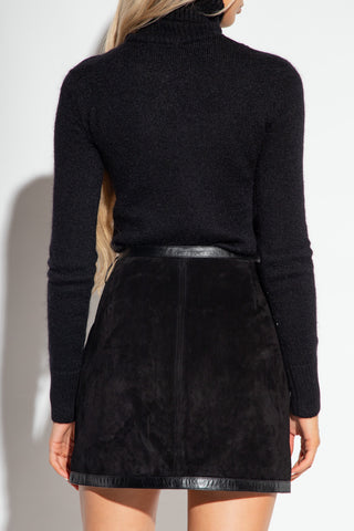 Saint Laurent Knitted Turtleneck Pullover with Distressed Seaming Black