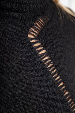 Saint Laurent Knitted Turtleneck Pullover with Distressed Seaming Black