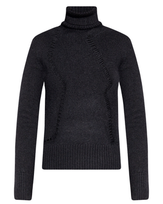 Saint Laurent Knitted Turtleneck Pullover with Distressed Seaming Black