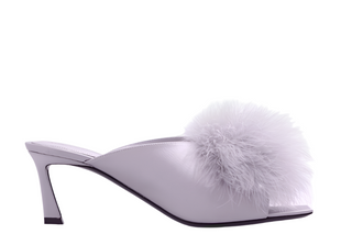 Saint Laurent Leather Feather-Trim Heeled Mules Lilac