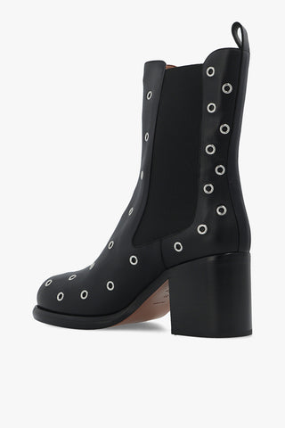Alaia Leather Eyelet Detail Chelsea Boots with Block Heel