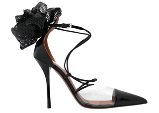 Alaia Patent Leather Perforated Floral Transparent Ankle-Strap Pumps