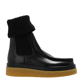 Chloé Polished Leather Knit Cuff Moc Toe Chelsea Boots