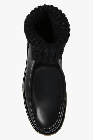 Chloé Polished Leather Knit Cuff Moc Toe Chelsea Boots