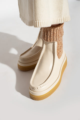 Chloé Smooth Leather Scalloped Knitted-Cuff Boots
