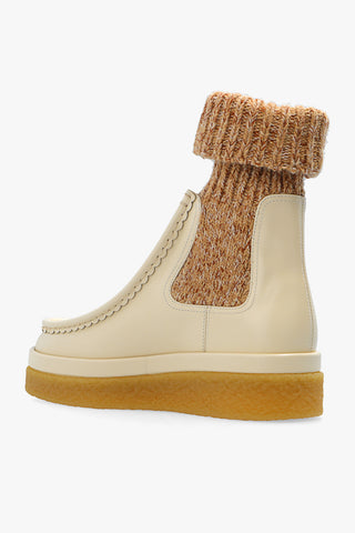 Chloé Smooth Leather Scalloped Knitted-Cuff Boots