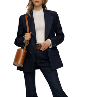 Chloé Denim Single-Breasted Notched-Lapel Blazer Navy