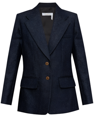 Chloé Denim Single-Breasted Notched-Lapel Blazer Navy