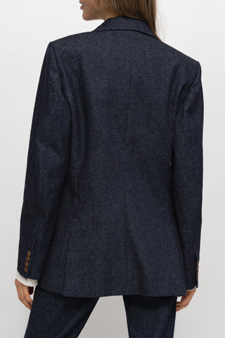 Chloé Denim Single-Breasted Notched-Lapel Blazer Navy
