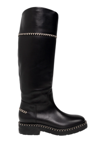 Chloé Smooth Leather Chain-Trimmed Knee-High Boots