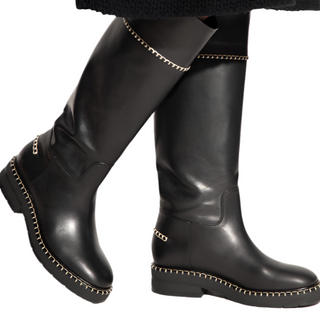 Chloé Smooth Leather Chain-Trimmed Knee-High Boots