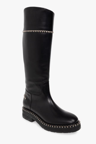 Chloé Smooth Leather Chain-Trimmed Knee-High Boots
