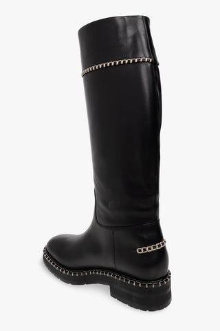Chloé Smooth Leather Chain-Trimmed Knee-High Boots