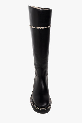 Chloé Smooth Leather Chain-Trimmed Knee-High Boots