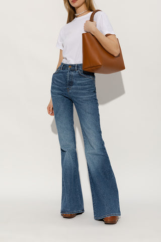 Chloé Leather Loafer Slingback Clogs with Tiger's Eye Studs