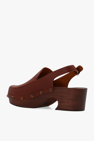 Chloé Leather Loafer Slingback Clogs with Tiger's Eye Studs