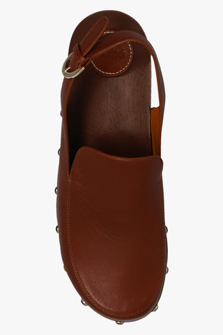 Chloé Leather Loafer Slingback Clogs with Tiger's Eye Studs