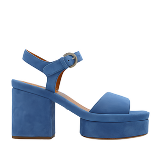 Chloé Suede Block Heel Platform Ankle Strap Sandals in Blue