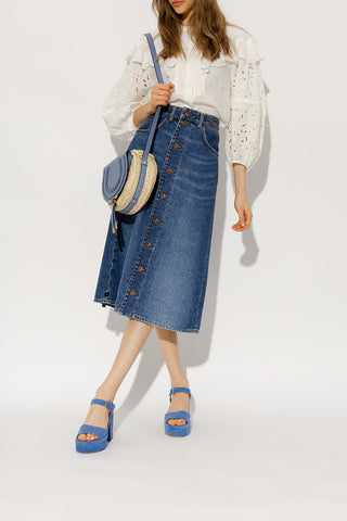 Chloé Suede Block Heel Platform Ankle Strap Sandals in Blue