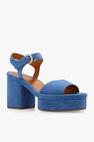 Chloé Suede Block Heel Platform Ankle Strap Sandals in Blue