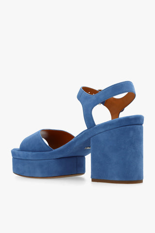 Chloé Suede Block Heel Platform Ankle Strap Sandals in Blue