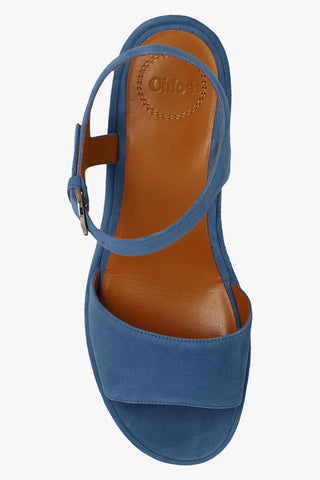 Chloé Suede Block Heel Platform Ankle Strap Sandals in Blue