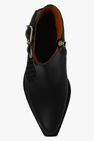 Chloé Woven Leather Buckle Detail Ankle Boots Black