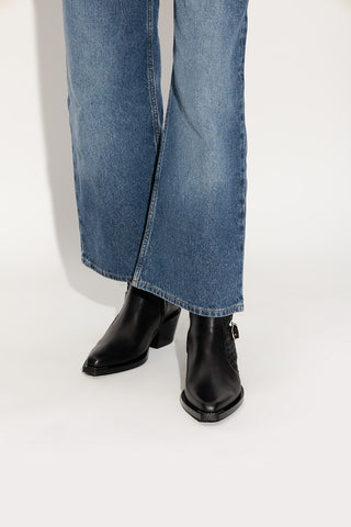 Chloé Woven Leather Buckle Detail Ankle Boots Black