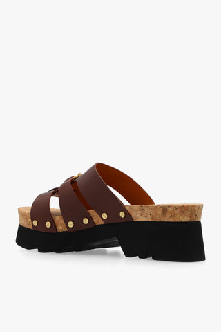 Chloé Brown Leather Multi-Strap Platform Sandals