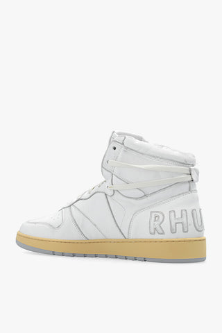 Rhude White Leather High-Top Sneakers with Contrast Sole