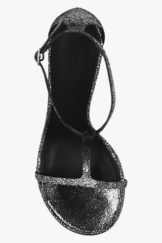 ISABEL MARANT Crackled Metallic Leather T-Strap Sandals
